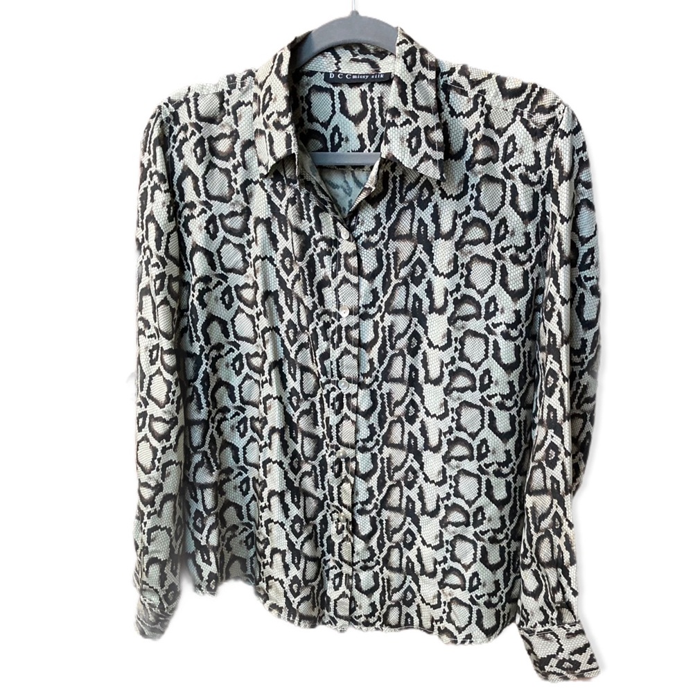 Washable Silk button up blouse with snakeskin print